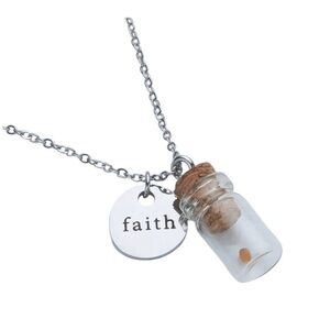 Stainless Steel Mustard Seed Jar Faith Silver Necklace